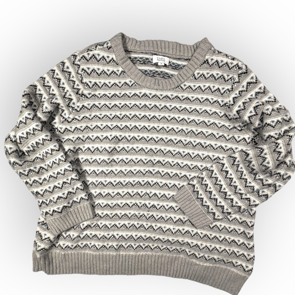 Croft & Barrow Gray Blue‎ White Fair Isle Crewneck Sweater Comfycore